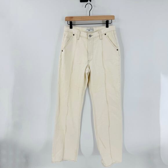 Abercrombie & Fitch Baggy High Rise Jeans Cream White Size 2 Clean Neutral - Picture 7 of 7